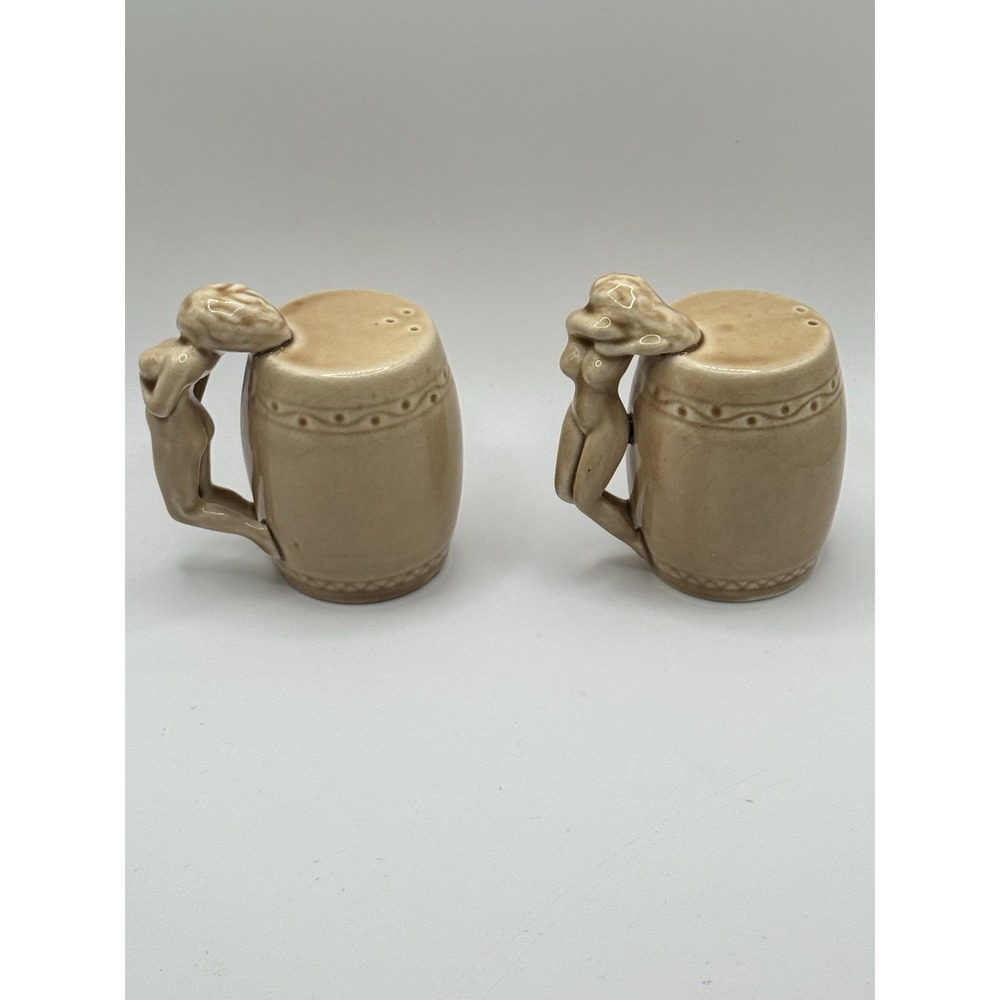 Vintage Ceramic Naked Lady on Barrel Salt & Pepper Shakers Set Of 2 - Picture 3 of 10